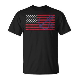 Patriotic Nautical American Flag Usa Blue Anchor Wheel Unisex T-Shirt | Mazezy AU