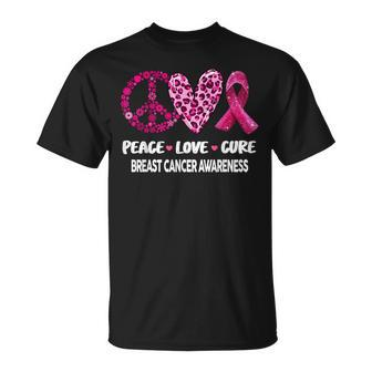 Peace Love Cure Pink Ribbon Breast Cancer Awareness T-Shirt | Mazezy