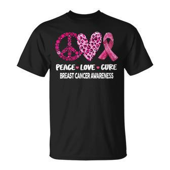 Peace Love Cure Pink Ribbon Breast Cancer Awareness T-Shirt - Seseable