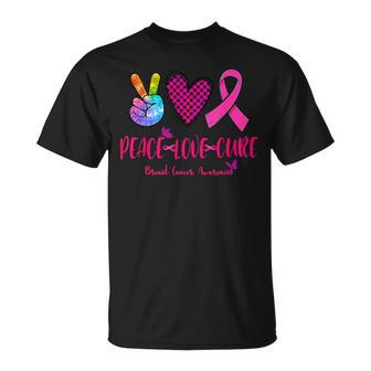 Peace Love Cure Tie Dye Pink Ribbon Breast Cancer Awareness T-Shirt | Mazezy