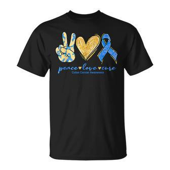 Peace Love Cures Ribbon Colon Cancer Awareness Supporter T-Shirt - Seseable