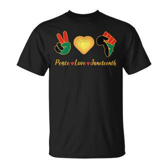 Peace Love Junenth Pride Black Girl And King Pride Month Funny Designs Funny Gifts Unisex T-Shirt | Mazezy