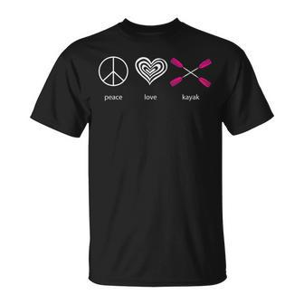 Peace Love Kayak Funny Water Sport Unisex T-Shirt | Mazezy