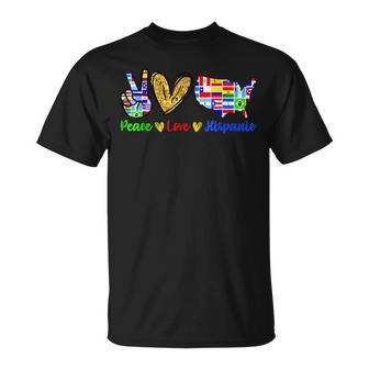 Peace Love Hispanic Heritage Month Decoration Country Flags T-Shirt - Thegiftio
