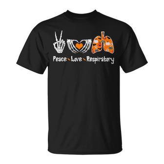 Peace Love Respiratory Therapist Skeleton Halloween T-Shirt - Monsterry DE