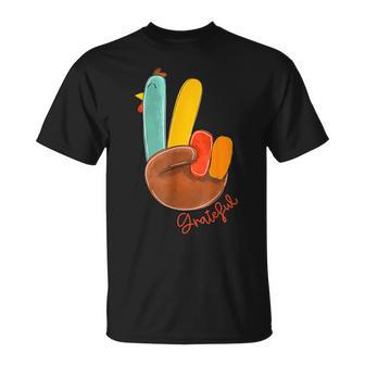 Peace Love Turkey Grateful Turkey Hand Sign Thanksgiving T-Shirt - Monsterry DE