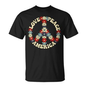 Peace Sign Love Peace America 70S Hippie Patriotic Unisex T-Shirt | Mazezy