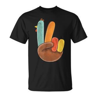 Peace Sign Turkey Hand Cute Turkey Happy Thanksgiving Day T-Shirt - Seseable