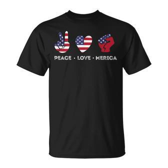 Peace With Love And America Usa Flag 4Th Of July Unisex T-Shirt - Monsterry UK