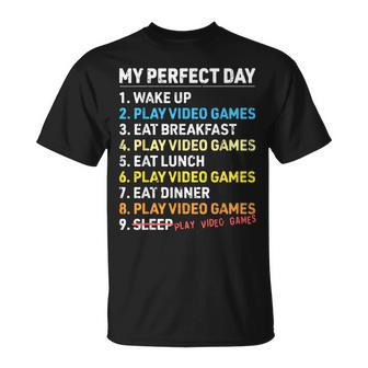 My Perfect Day Video Games Gamer Boys Gaming T-Shirt - Seseable