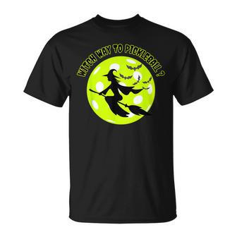 Pickleball Witch On Broom Pickleball Players Halloween T-Shirt | Mazezy