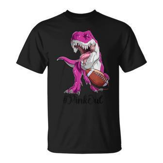 Pink Dinosaur Football Boys Pink Out Breast Cancer T-Shirt - Seseable