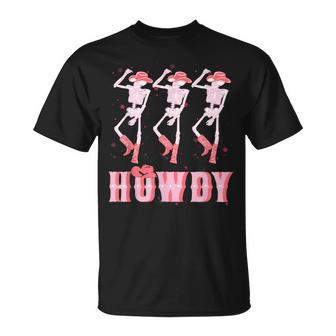 Pink Howdy Cute Western Cowgirl Retro Howdy Skeleton Dance Unisex T-Shirt | Mazezy DE