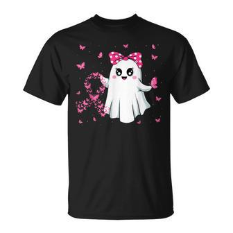 Pink Ribbon Ghost Halloween Breast Cancer Awareness T-Shirt | Mazezy