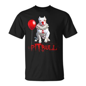 Pitbull Dog Itclown For Halloween Day Horror Halloween T-Shirt | Mazezy