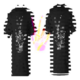 Pocket Skeleton Hand Peace Sign Scary Cool Halloween Hippie Halloween T-Shirt | Mazezy