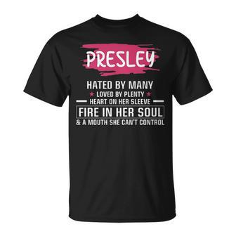 Presley Name Gift Presley Hated By Many Loved By Plenty Heart Her Sleeve V2 Unisex T-Shirt - Seseable