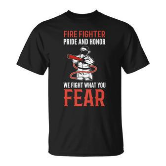 Pride And Honor Dedicated Firefighter Unisex T-Shirt | Mazezy