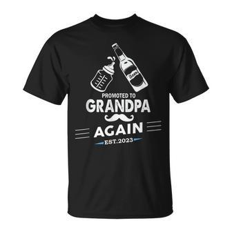 Promoted To Grandpa Again 2023 Baby Pregnancy Announcements Unisex T-Shirt | Mazezy