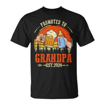 Promoted To Grandpa Est 2024 Retro Fathers Day New Grandpa Unisex T-Shirt - Monsterry UK