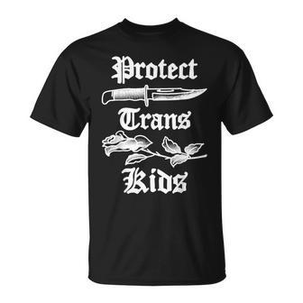 Protect Trans Kids Knife Lgbtq Rose Ally Trans Pride Flag Unisex T-Shirt | Mazezy
