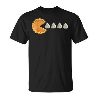 Pumpkin Pie Eating Whip Cream Thanksgiving Video Game T-Shirt - Seseable