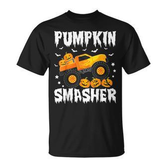 Pumpkin Smasher Halloween Monster Truck Lover Boys Toddler T-Shirt - Monsterry