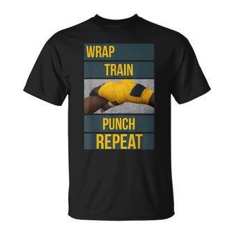 Punchy Graphics Wrap Train Punch Repeat Boxing Kickboxing Unisex T-Shirt | Mazezy AU