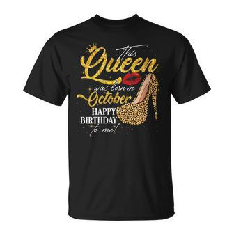 This Queen Was Born In October Birthday Leopard High Heel T-Shirt - Thegiftio UK