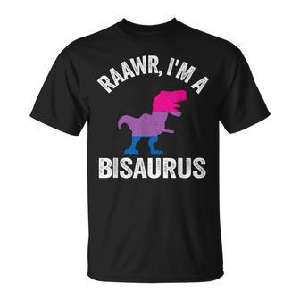 Raawr Im A Bisaurus Dinosaur T-Rex Bisexual Flag Bi Pride Unisex T-Shirt | Mazezy