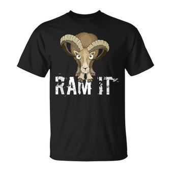 Ram It Wild Buck Pun Bighorn Sheep Drawing T-Shirt | Mazezy