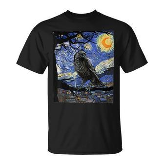 Raven Lover Art Starry Night Raven Crow Raven T-Shirt | Mazezy UK