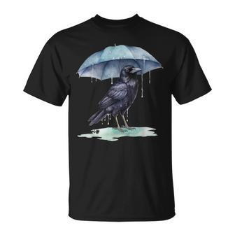 Raven Playing In The Rain With An Umbrella Novelty Apparel Unisex T-Shirt | Mazezy