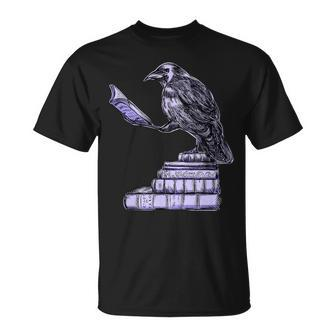 Raven Raven Reading Poetry Lover Raven Reading Funny Designs Funny Gifts Unisex T-Shirt | Mazezy