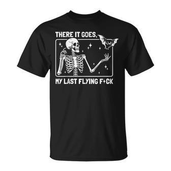 There It Goes My Last Flying Halloween Skeleton Bat T-Shirt - Monsterry