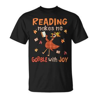 Reading Makes Me Gobble With Joy Turkey Reading Book T-Shirt - Thegiftio UK