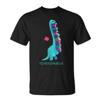Readosaurus Dinosaur | Books Library Reading Lovers Reading Funny Designs Funny Gifts Unisex T-Shirt | Mazezy