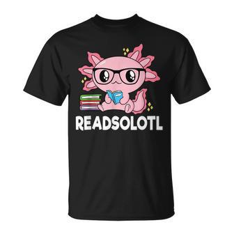 Readsolotl Pink Kawaii Axolotl Book Lover Funny Reading Reading Funny Designs Funny Gifts Unisex T-Shirt | Mazezy