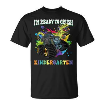 Ready To Crush Kindergarten First Day Of School Dinosaur Boy T-Shirt - Seseable