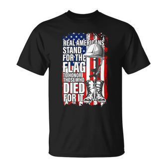Real Americans Stand For The Flag Shirt Veteran Day Us Unisex T-Shirt - Monsterry UK
