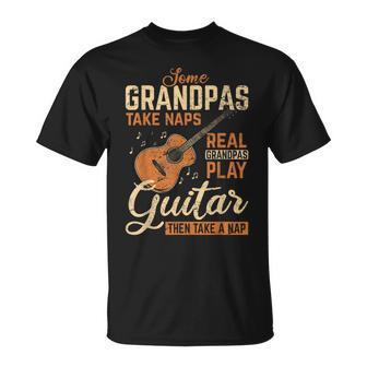 Real Grandpas Play Guitar Then Take Nap Funny Guitarist Unisex T-Shirt - Seseable