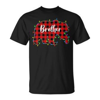 Red Plaid Brother Bear Xmas Lights Matching Pajama Family Funny Gifts For Brothers Unisex T-Shirt | Mazezy