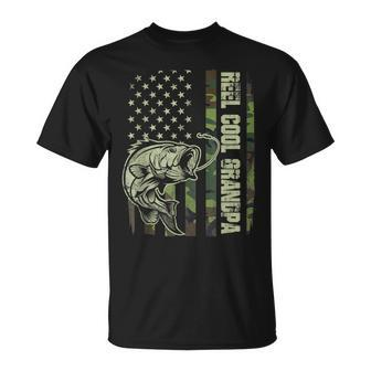 Reel Cool Grandpa Camouflage American Flag Fathers Day Gift For Mens Unisex T-Shirt | Mazezy CA