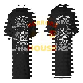 There's Some Horrors In This House Ghost Pumpkin Halloween T-Shirt | Mazezy