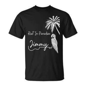 Rest In Paradise Jimmy Parrot Heads Guitar Music Lovers T-Shirt | Mazezy DE