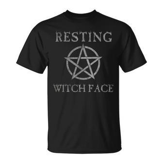 Resting Witch Face Funny Halloween Pentagram Vintage Halloween Funny Gifts Unisex T-Shirt | Mazezy