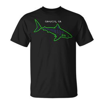 Retro 80S Style Cayucos Ca Abstract Shark T-Shirt | Mazezy