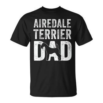 Retro Airedale Terrier Dad Papa Fathers Day Dog Silhouette Unisex T-Shirt | Mazezy