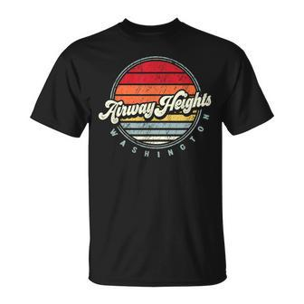 Retro Airway Heights Home State Cool 70S Style Sunset T-Shirt | Mazezy
