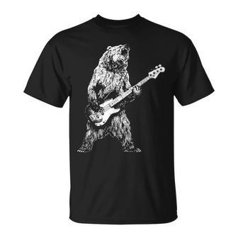 Retro Bear Playing Bass Guitar Bear Guitarist Music Lovers T-Shirt - Seseable